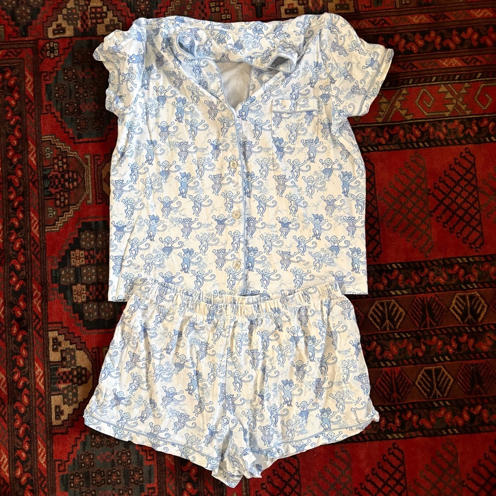 LoveShackFancy X Roller Rabbit Blue Monkey Pajamas